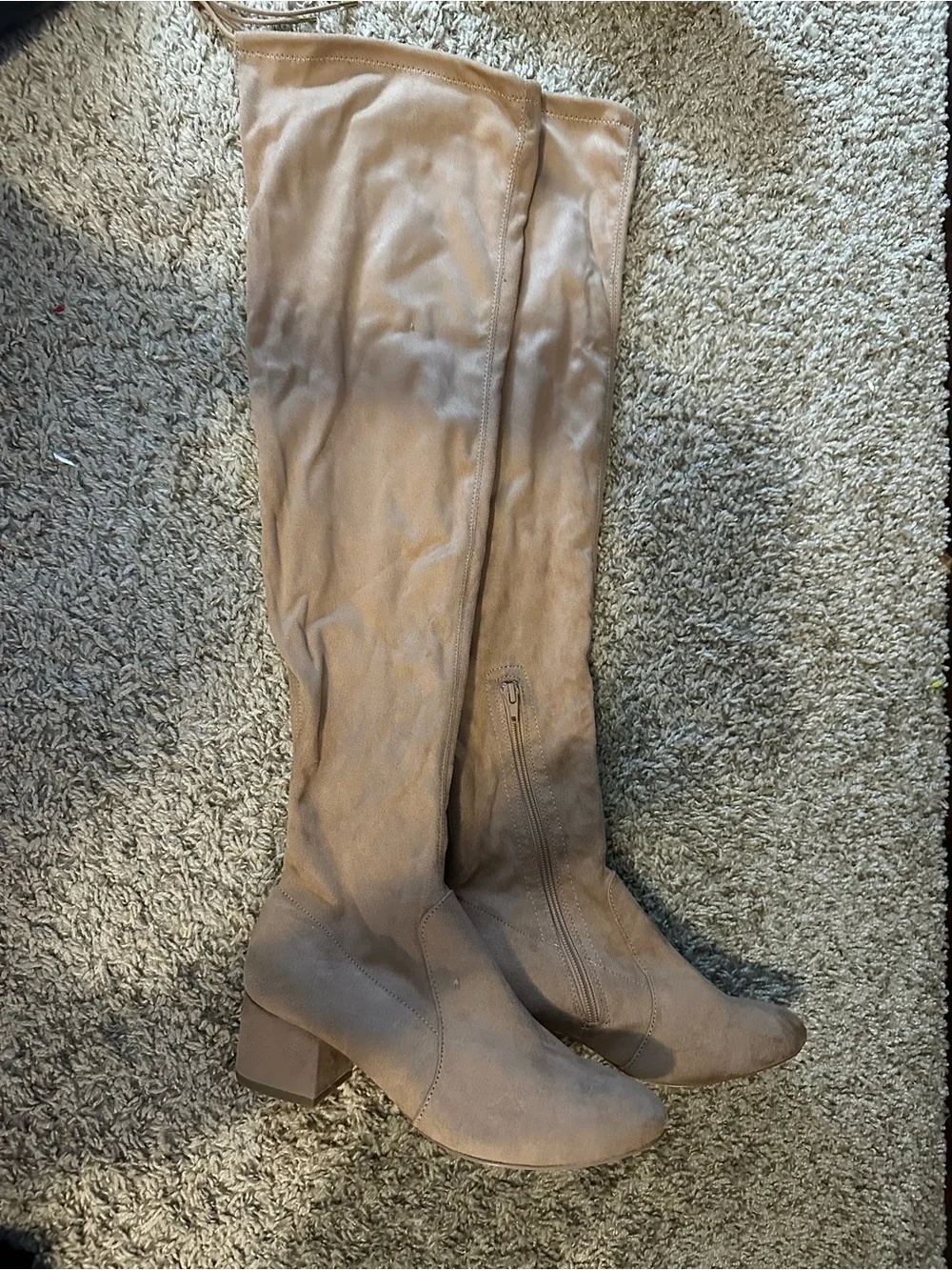 Qupid Taupe Over-the-Knee Block Heel Boots